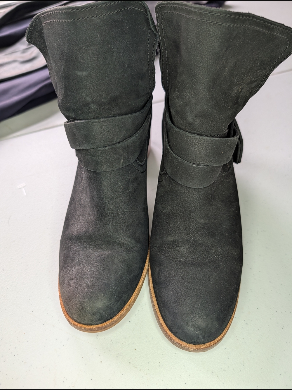 UGG Black Suede Ankle Booties with Wrap Strap